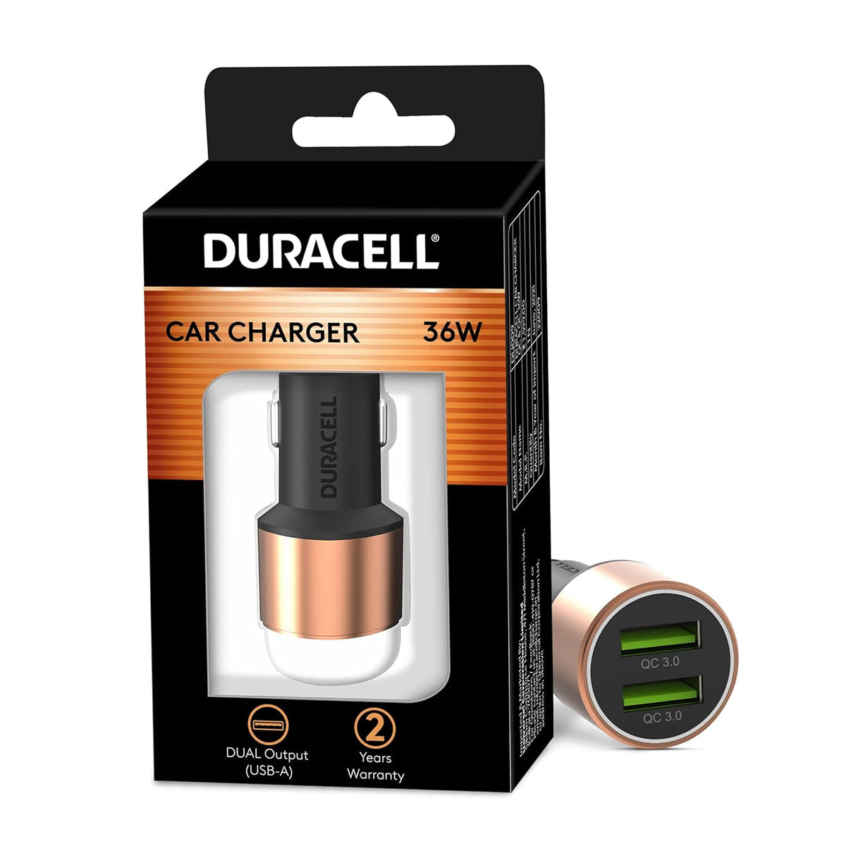 AM5890 Duracell 36W Fast Car Charger Adapter with Dual USB Port