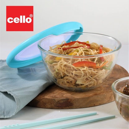AM0648 CELLO Ornella Toughened Glass Mixing Bowl with Premium Lid | Microwave Safe & Dishwasher Safe | 500ml, Set of 1