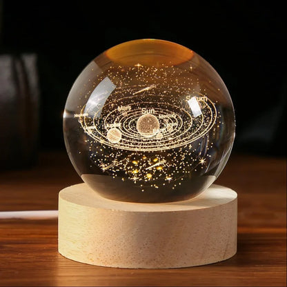 AM5356 3D Saturn Crystal Ball Night Light for Kids With Wooden Base - Fantasy Decoration LED Galaxy Planet Nightlight for Bedroom Decor