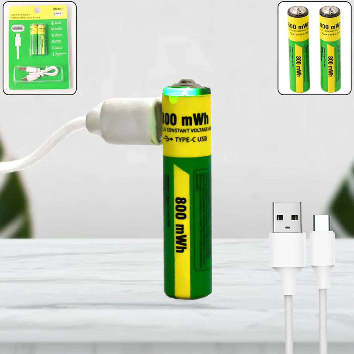 TM0269 AAA Rechargeable 800 mWh Batteries With Recharging Cable (2 Pc Set)