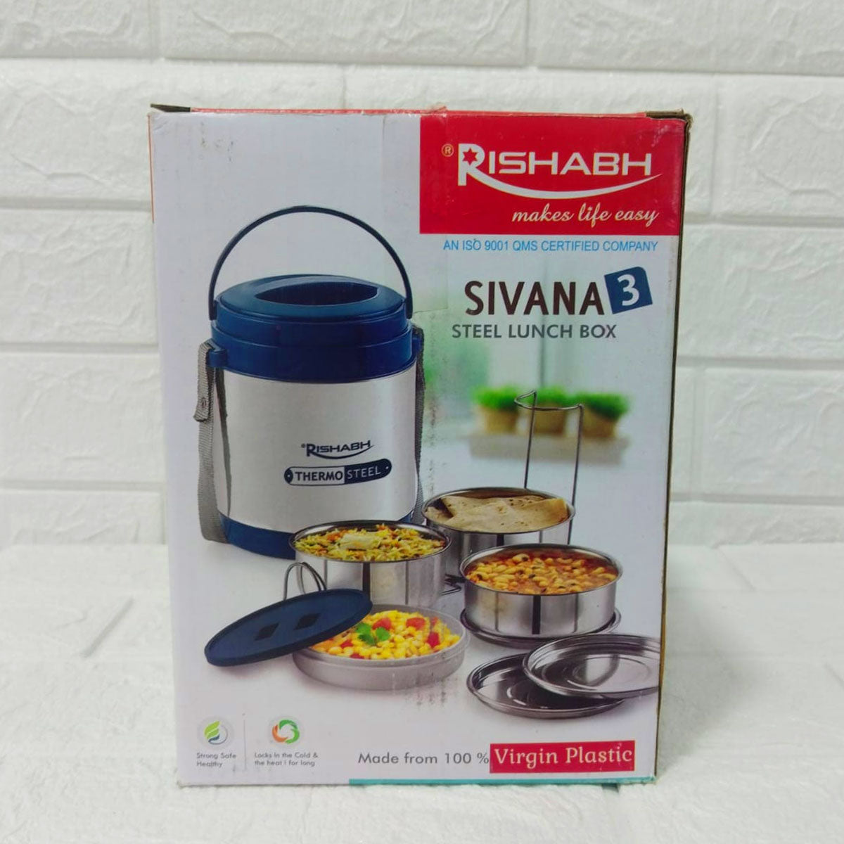Di0174 Rishabh Sivana 3 Thermo Steel Lunch Box with Virgin Plastic Outer Case