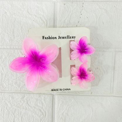 AM6378 Mix-Colour Hawaiian flower hair claw clips - Set of 3pc