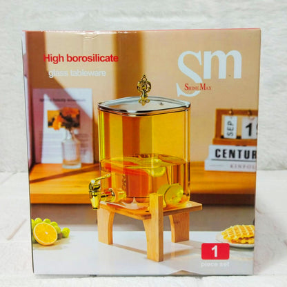 AM6276 High Borosilicate Glass Beverage Dispenser with Wooden Stand 4200 ml – 1 Piece Set