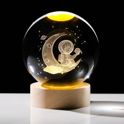 AM5355 Crystal Ball Night Lamp,Creative Crystal Ball Night Light, USB Table LED Wooden Crystal Ball for Home Decoration Birthday Gift for Teens, Boys, Girls (3D Moon ASTRONUAT)