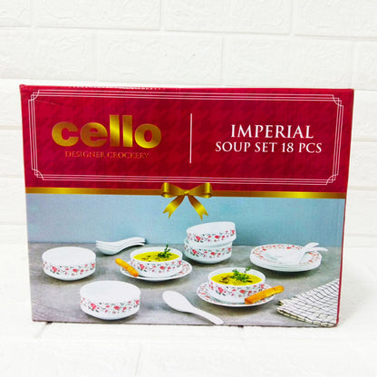Di0228 Cello Soup Set 18-Piece Designer Crockery - Soup Bowls, Spoons & Plates