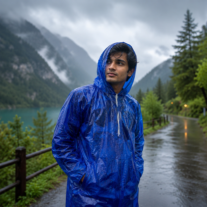 A06581 TARPAULIN Waterproof Unisex Rain Poncho with Hood – Free Size