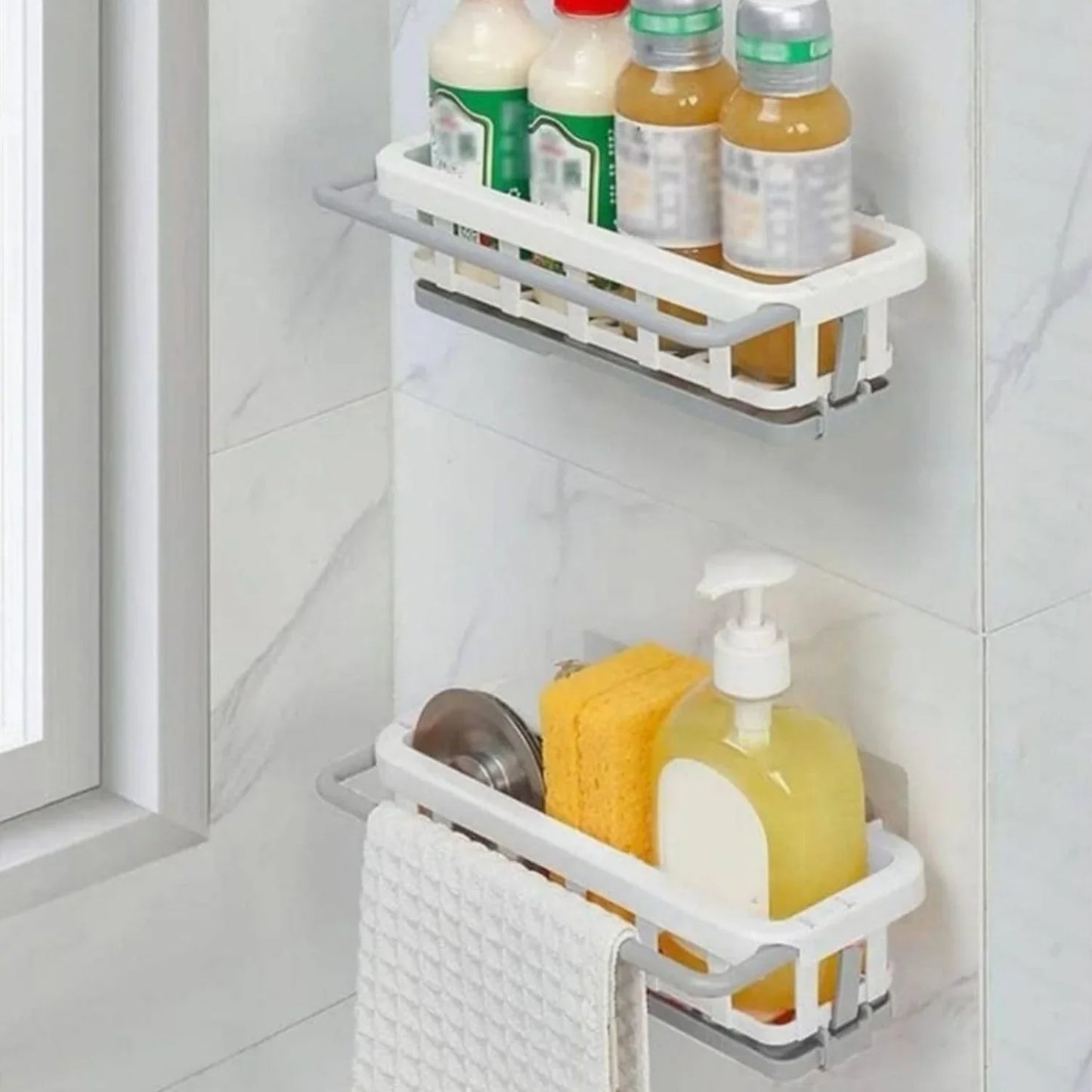 8788 Multipurpose Platic Hanging Drain Rack With Adhesive Hook for Kitchen and Bathroom Dishcloth Holders Basket Drying Tray Organizer