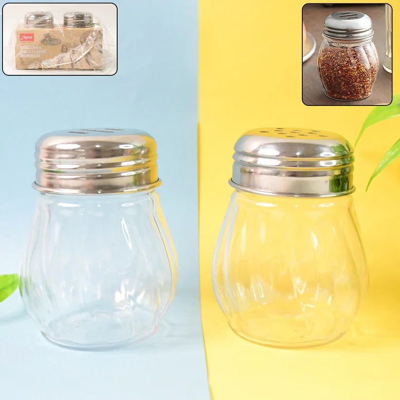 11656 Apex Oregano & Chilli Flakes Dispenser Set – 2 Pcs Plastic Spice Shaker with Stainless Steel Lid