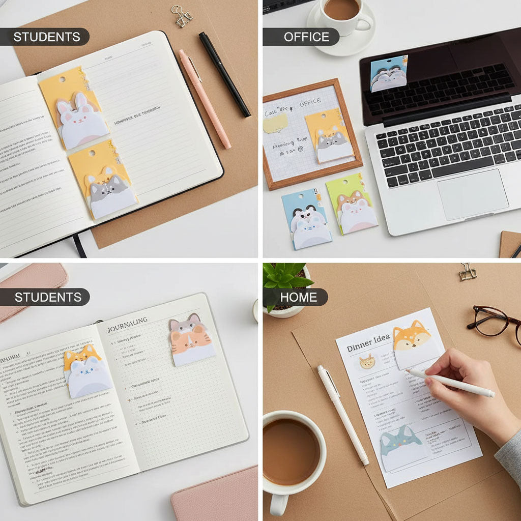 AM6316 Cute Animal Self-Sticky Notes - 1pc (50x60mm) for Students, Home, Office, and School