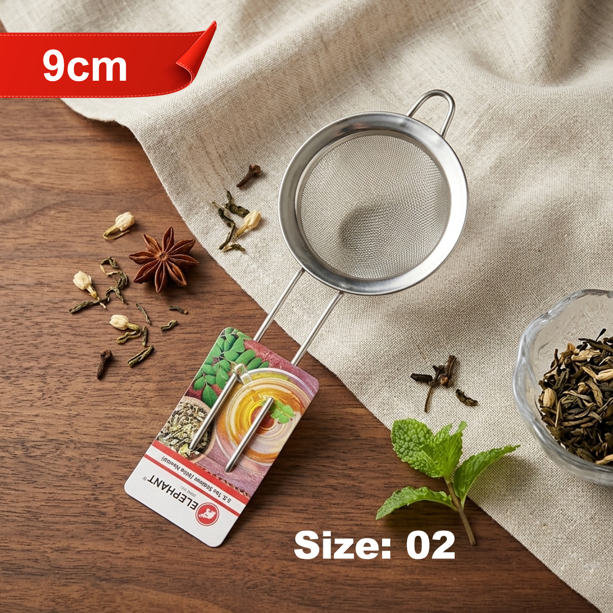 AM7326 Elephant Stainless Steel Tea Strainer with Wire Handle (9 cm)