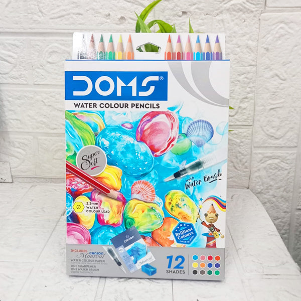 AM5041 Doms Super Soft Hexagonal Pre-Sharpened Water Soluble Colour Pencils 12 Shades 8392