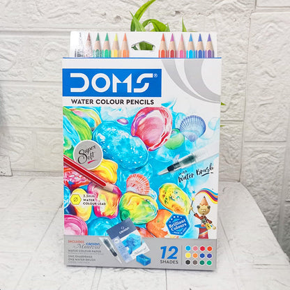 AM5041 Doms Super Soft Hexagonal Pre-Sharpened Water Soluble Colour Pencils 12 Shades 8392