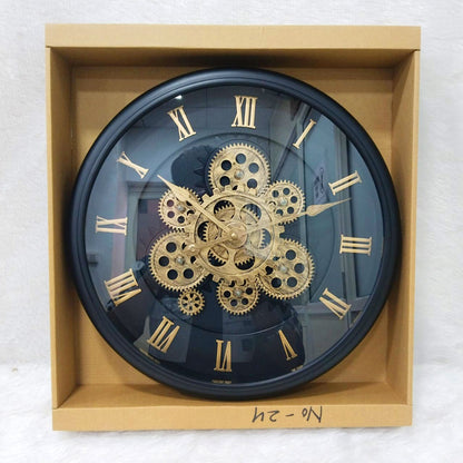 AM6250 Vintage Oversized Modern Rustic Black Wall Clock with Moving Gears Steampunk Clocks