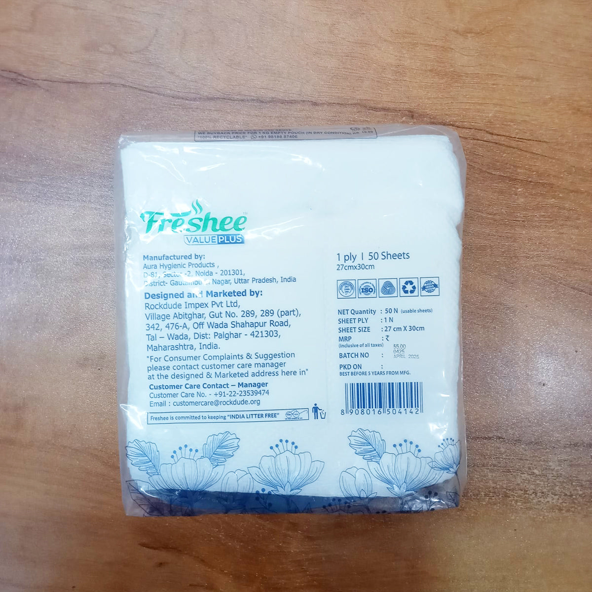 AM5730 Freshee Facial Tissues 50 sheets 1 Ply SMARTO Tissue Napkins 27cm X 30cm - Pack of 1