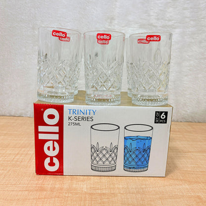 AM6562 Cello Trinity K-Series Glass Tumbler Set, 275ml (Set of 6)
