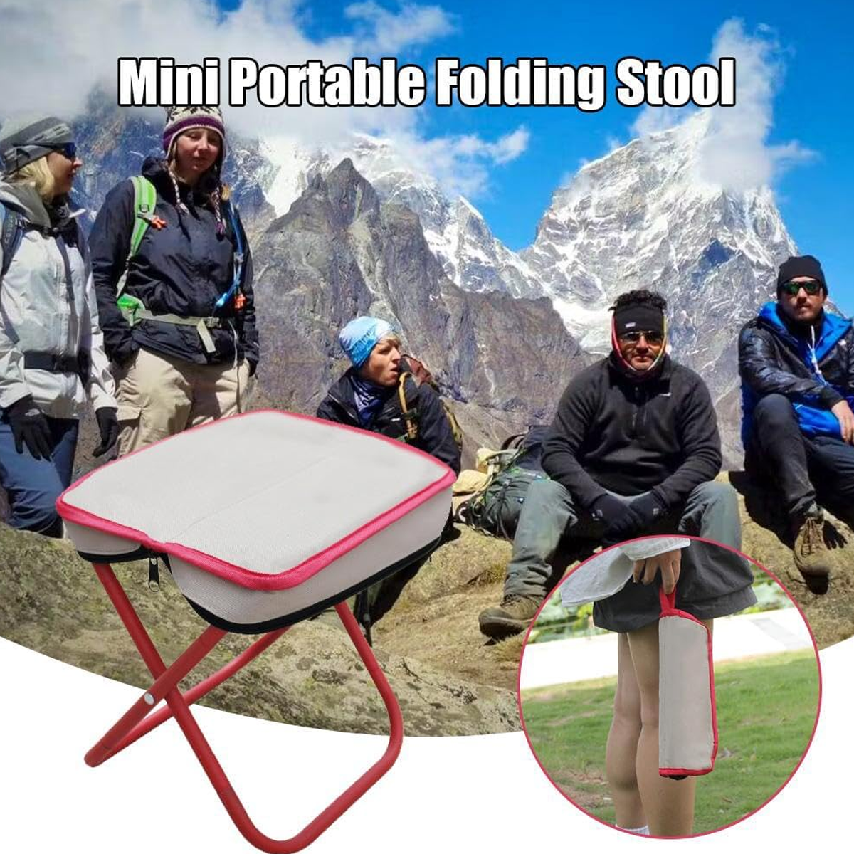 AM7109 Portable Mini Folding Stool, Lightweight Camp Chair for Fishing Hiking