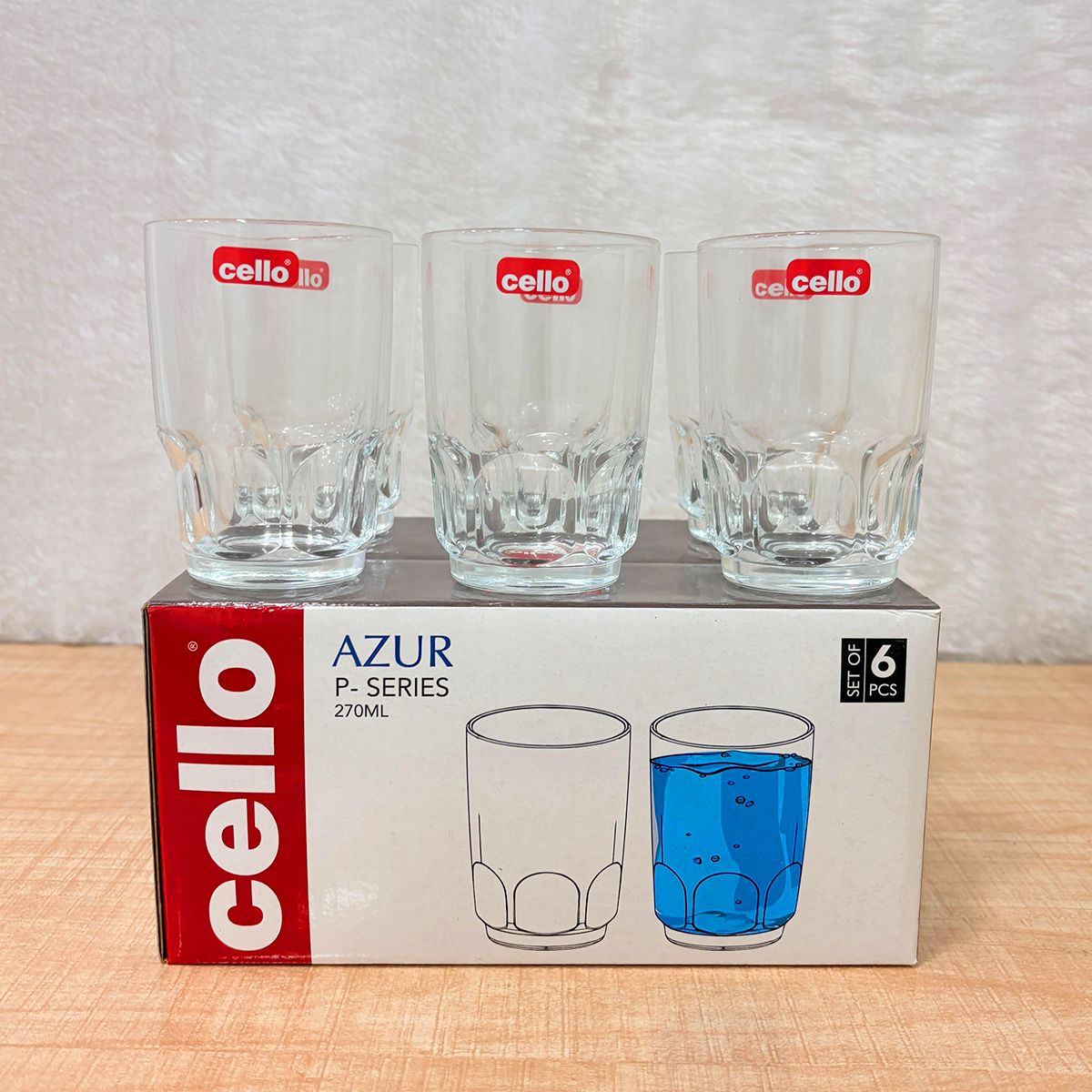 AM6556 Cello Azur P-Series Glass Tumbler Set, 270ml (Set of 6)
