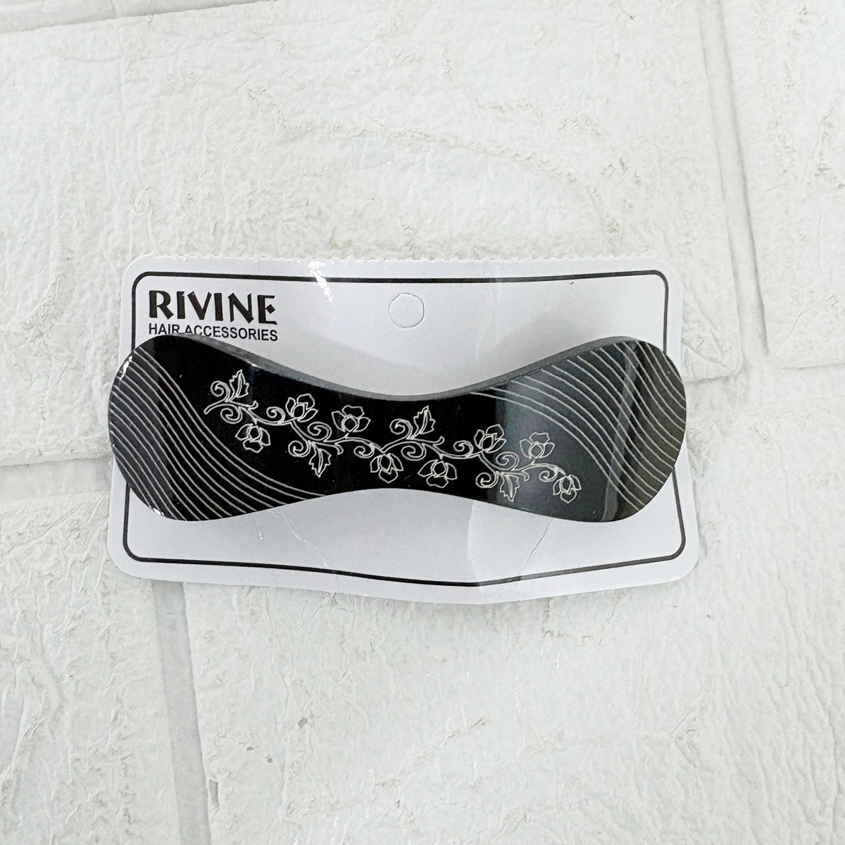 AM6388 Mix-Design Different Bow-Shaped Hair Clip/Barrette with White Floral and Stripe Etching