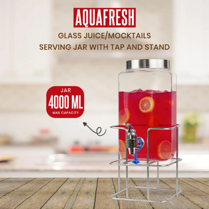 AM5212 Yera Aquafresh - Glass Juice/Mocktails Serving Jar With Tap And Stand - 4000 ml ( 1 pcs)