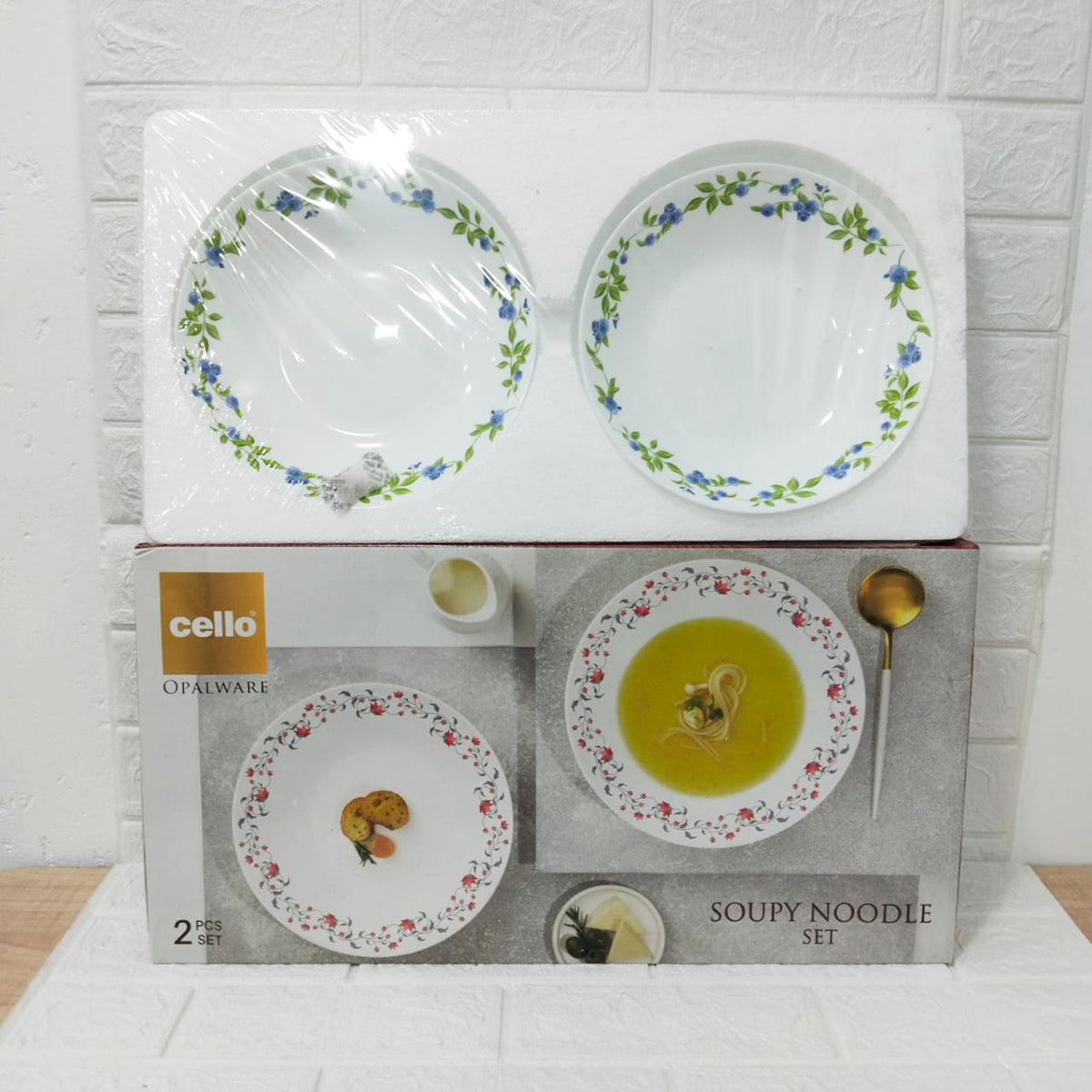 Di0241 Cello Opalware Royale Soupy Noodle Set - 2 Piece Dinnerware with 'Moon Rose' Design