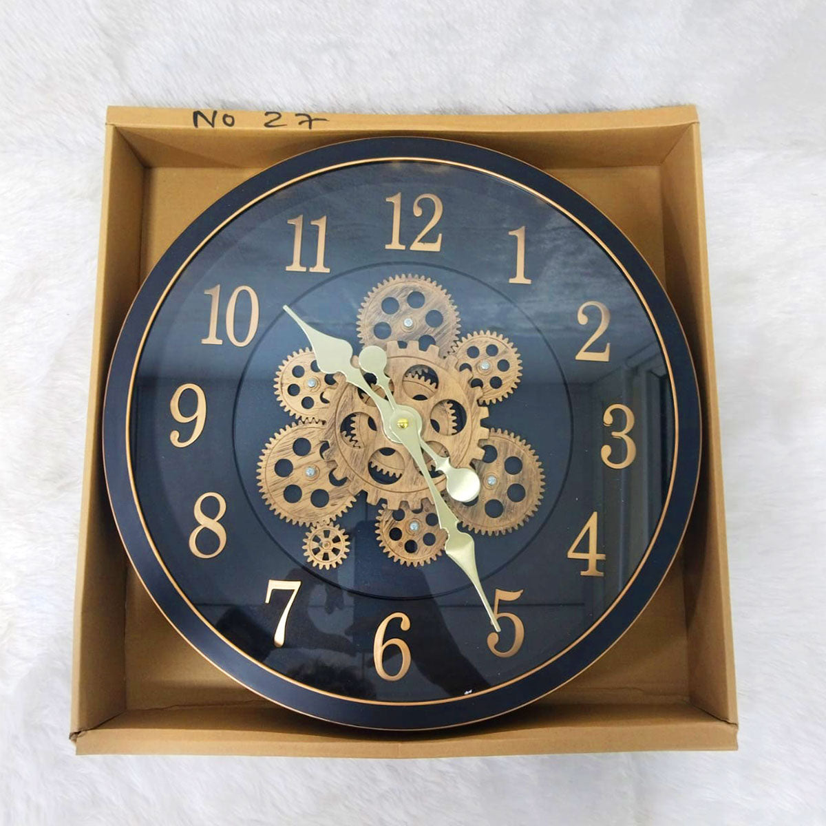 AM6253 Glam Black & Gold Industrial Gear Wall Clock