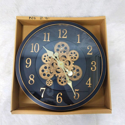 AM6253 Glam Black & Gold Industrial Gear Wall Clock