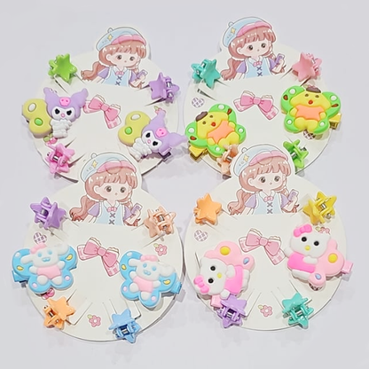 AM1091 6 Pcs Set Cute Cartoon Plush Hairpin Set Women Color Flower Baby Hair Clip Knitted Bow Side Clip