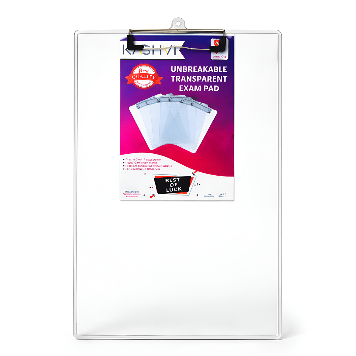 AM6717 Unbreakable Transparent Exam Writing Pad with Metal Clip - 24x35cm
