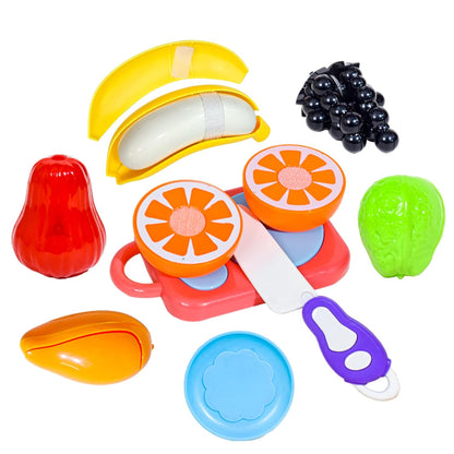AM0230 Plastic Fruit Cut Toys for Kids, Sliceable Fruit Set with Strong Fasteners Fruits, Plate, Chopping Board & Knife, Fruits Toys Set for Kids – 9 Pcs, Multicolor