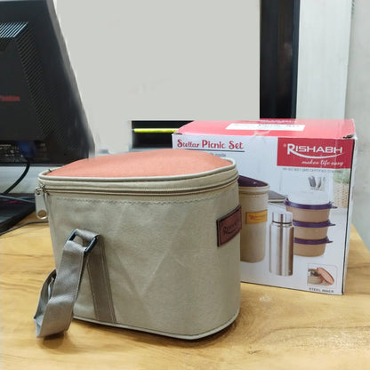 AM5654 Rishabh Stellar Picnic Set Tiffin Box - Set of 3 container, 1 bottle and Jacket