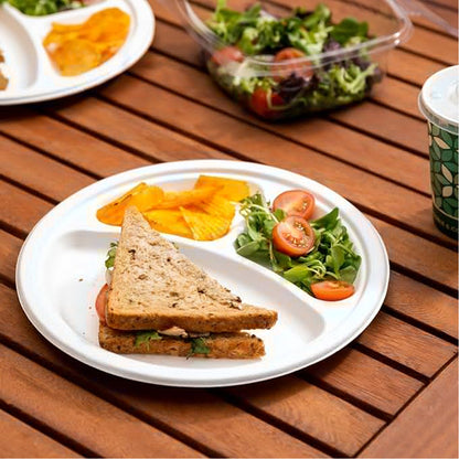 AM5735 Freshee Compostable 3 Compartment 10 inch Round Plates (Pack of 10)