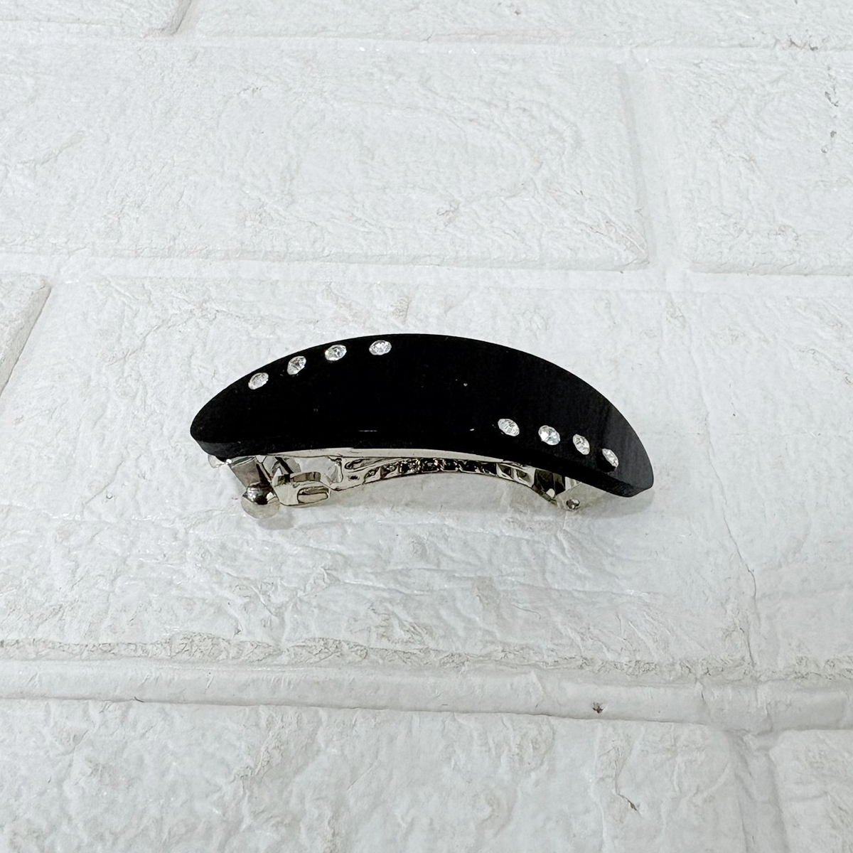 AM6390 Elegant Black Oval Rhinestone Hair Clip - Sparkle Snap Barrette
