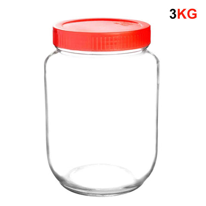 3613 Yera Round Glass Jar with Plastic Red Lid - 3 KG (1 Pcs)