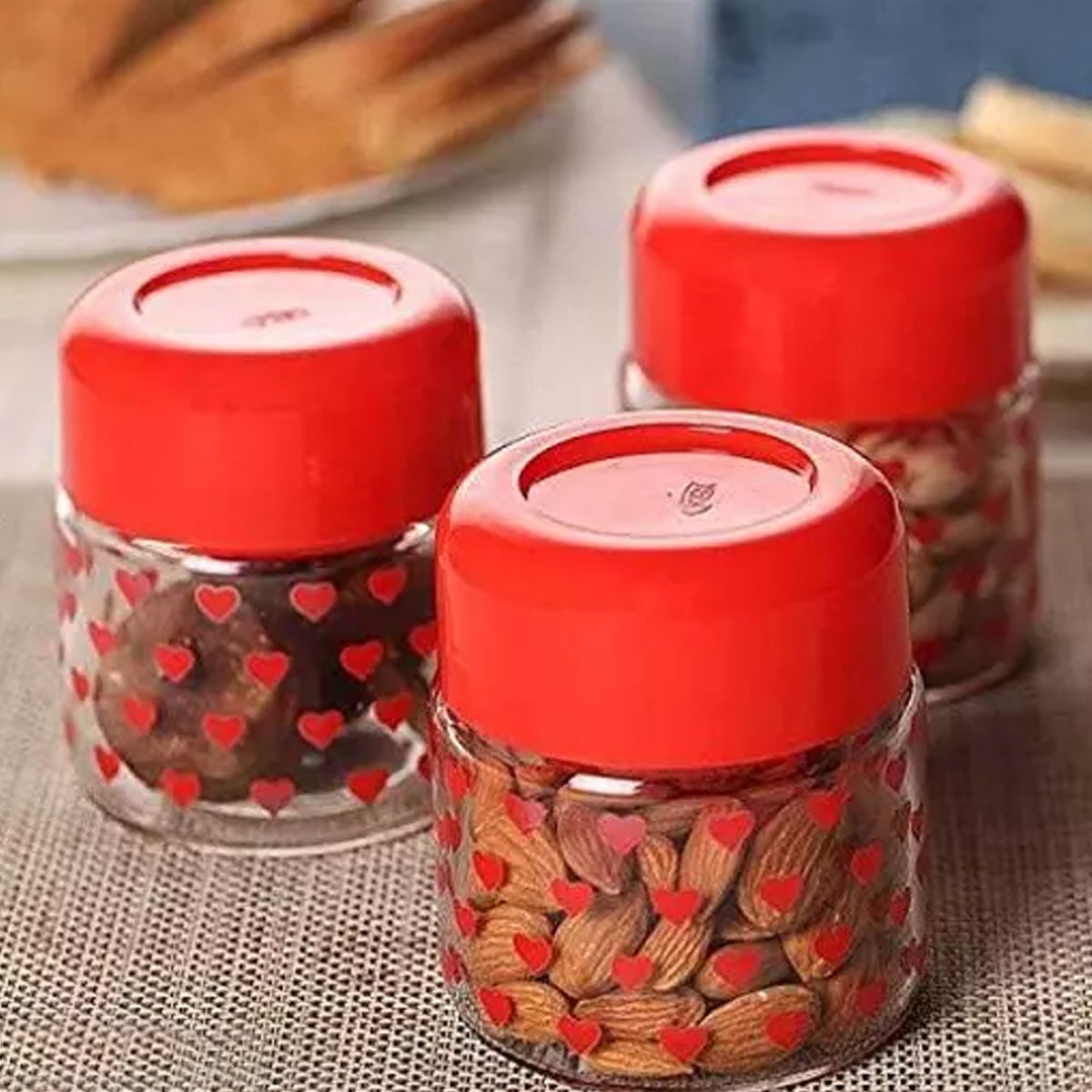 3568 YERA Pop Fruit Printed Glass Jar with Lid Set, 280ml, Pack of 3