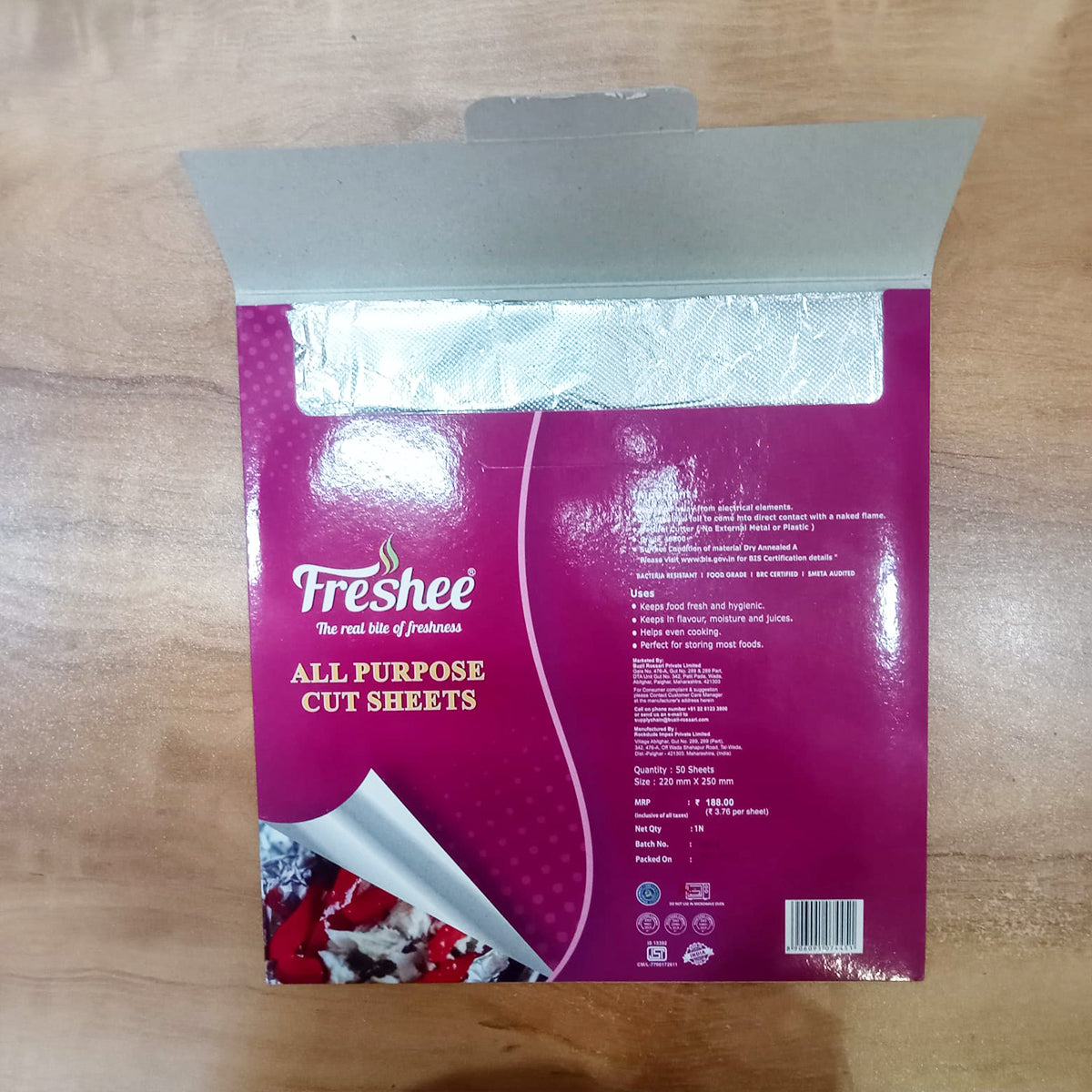 AM5740 Freshee Roti Wrapping Aluminium Foil Sheets, Pack of 1 x 50 Sheets Each 220 x 250mm Silver Foil Sheets