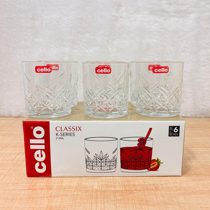 AM6553 Cello Classix K-Series Glass Tumbler Set (215ml, 6 Pieces)