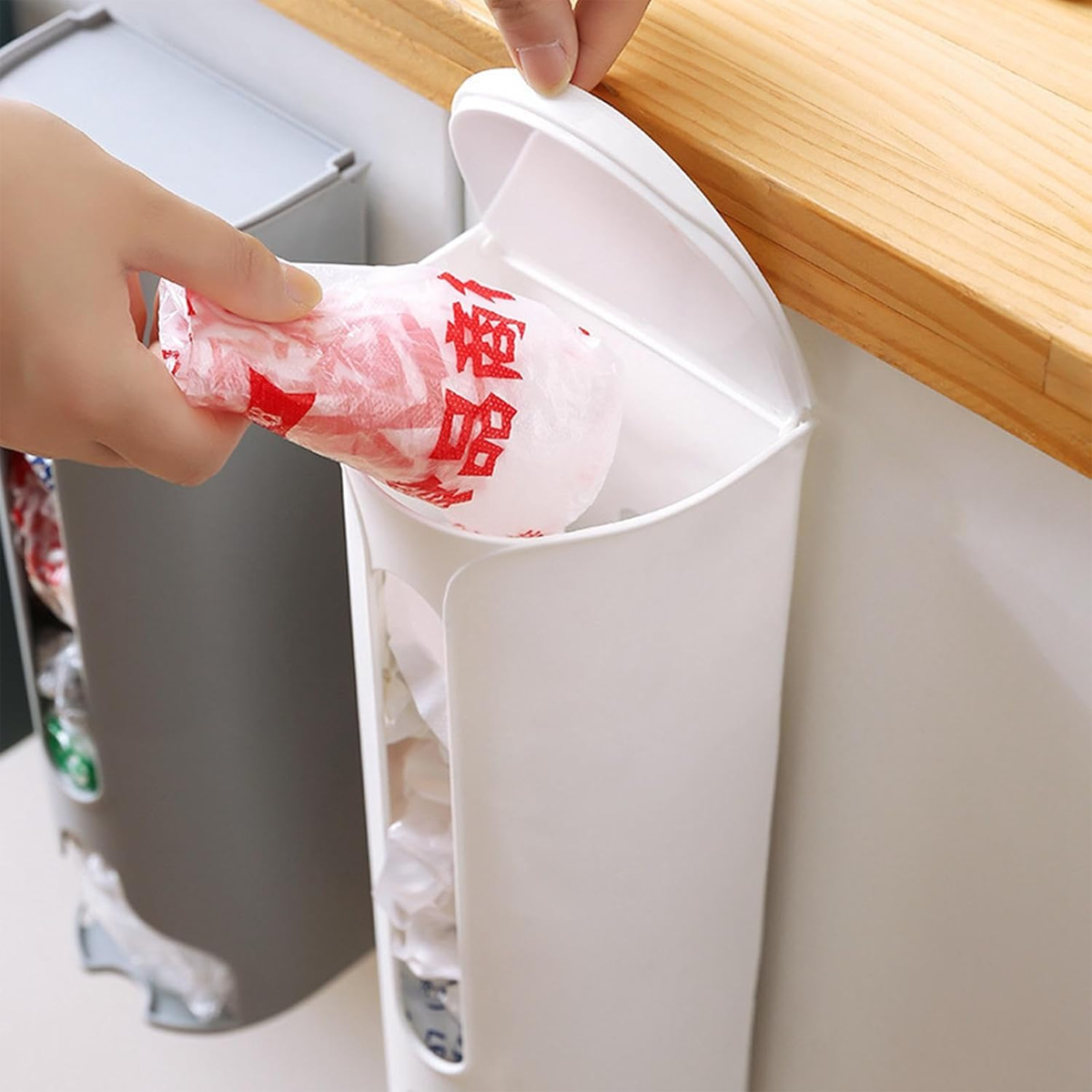 AM6867 Vertical Plastic Bag Holder – Modern Wall Mount Kitchen Storage Organizer