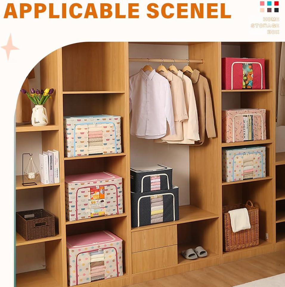 3890 Foldable 66L Cloth Storage Bags Organizer Container | Foldable Metal Frame Basket with Clear Window, Carry Handles & Sturdy Zipper for Closet