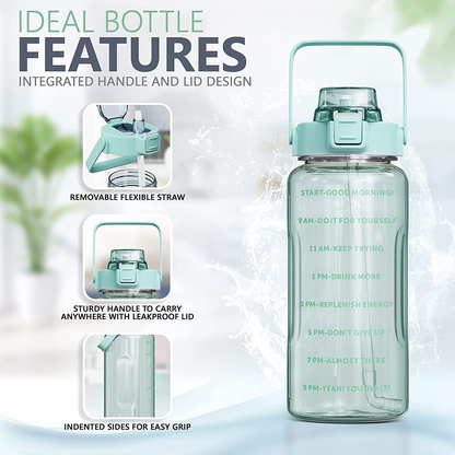 AM6662 Motivational Water Bottle with Time Marker & Straw - 2000ml