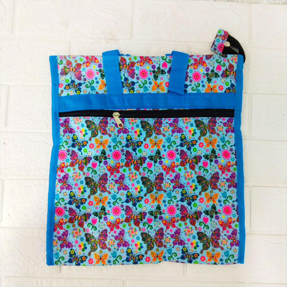 AM6283 Small Vibrant Butterfly Print Jute Bag - Zippered Multi-Purpose Shoulder Bag
