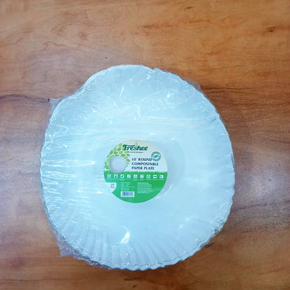 AM5732 Freshee Paper Plates 25pcs, 10inch Round Disposable Small Paper Plates for Serving Party Snacks, Food, Cakes