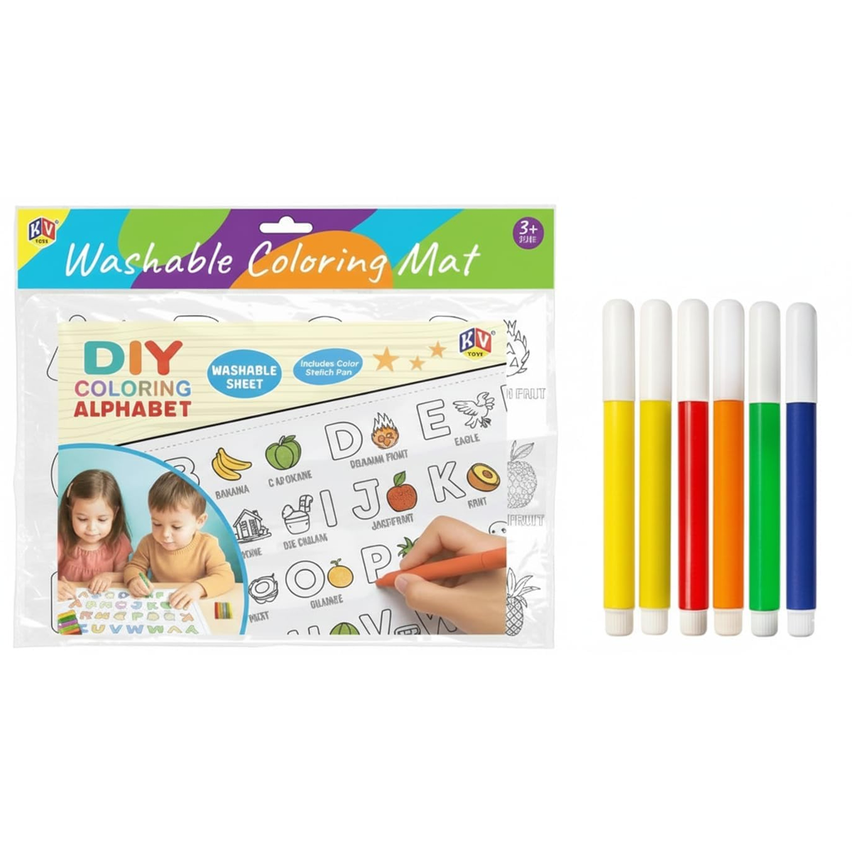 AM7810 DIY Alphabet Washable Coloring Mat with 6 Sketch Pens (Model: WC-01)