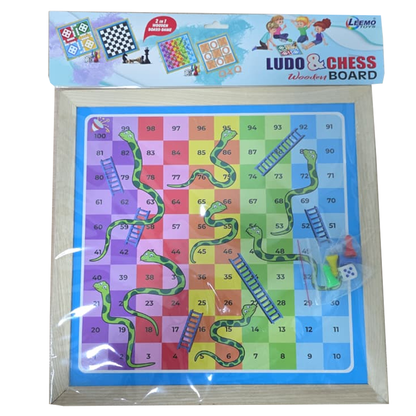 AM6433 Ludo and Snake & Ladders Board Game Set, 31 cm x 31 cm Board, Plastic Tokens Pack of 1 Both Side Play it Wooden Corner Toy