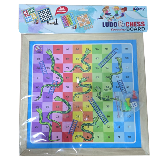 AM6433 Ludo and Snake & Ladders Board Game Set, 31 cm x 31 cm Board, Plastic Tokens Pack of 1 Both Side Play it Wooden Corner Toy