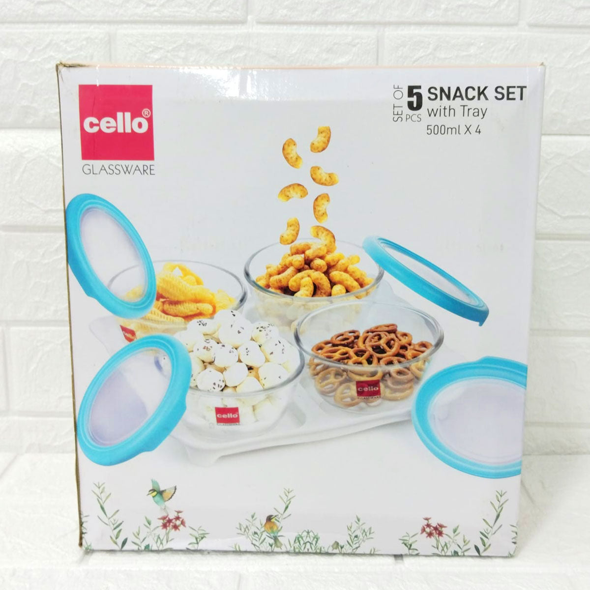 Di0243 Cello Glassware 5-Piece Snack Set with Tray - 500ml Each