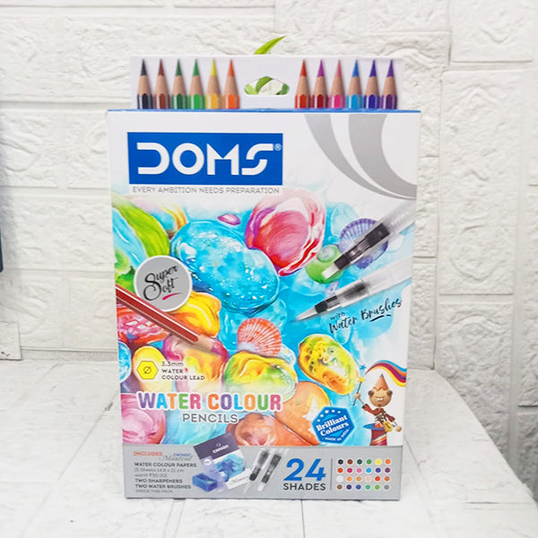 AM5040 Doms Super Soft Hexagonal Pre-Sharpened Water Soluble Colour Pencils 24 Sahdes 8677