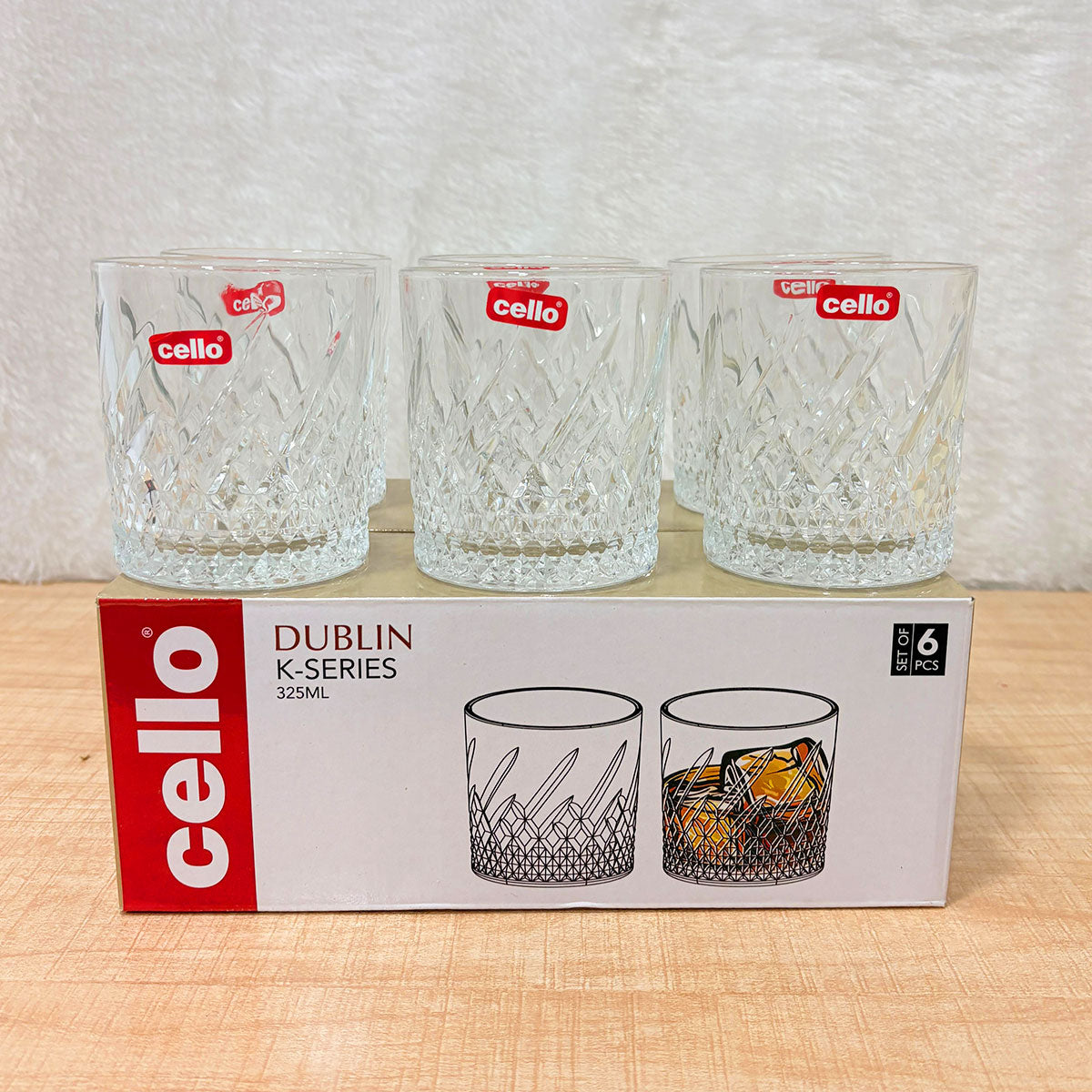AM6610 Cello Dublin K-Series Glass Tumbler Set, 325ml (Set of 6)
