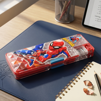 AM7378 Marvel Spider-Man Multi-Functional Magnetic Pencil Case with Integrated Sharpener