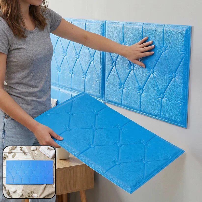 16005 Self Adhesive 3D Foam Wall Panel Cushion Wallpaper (1 Pc, Blue, 69x35 Cm)