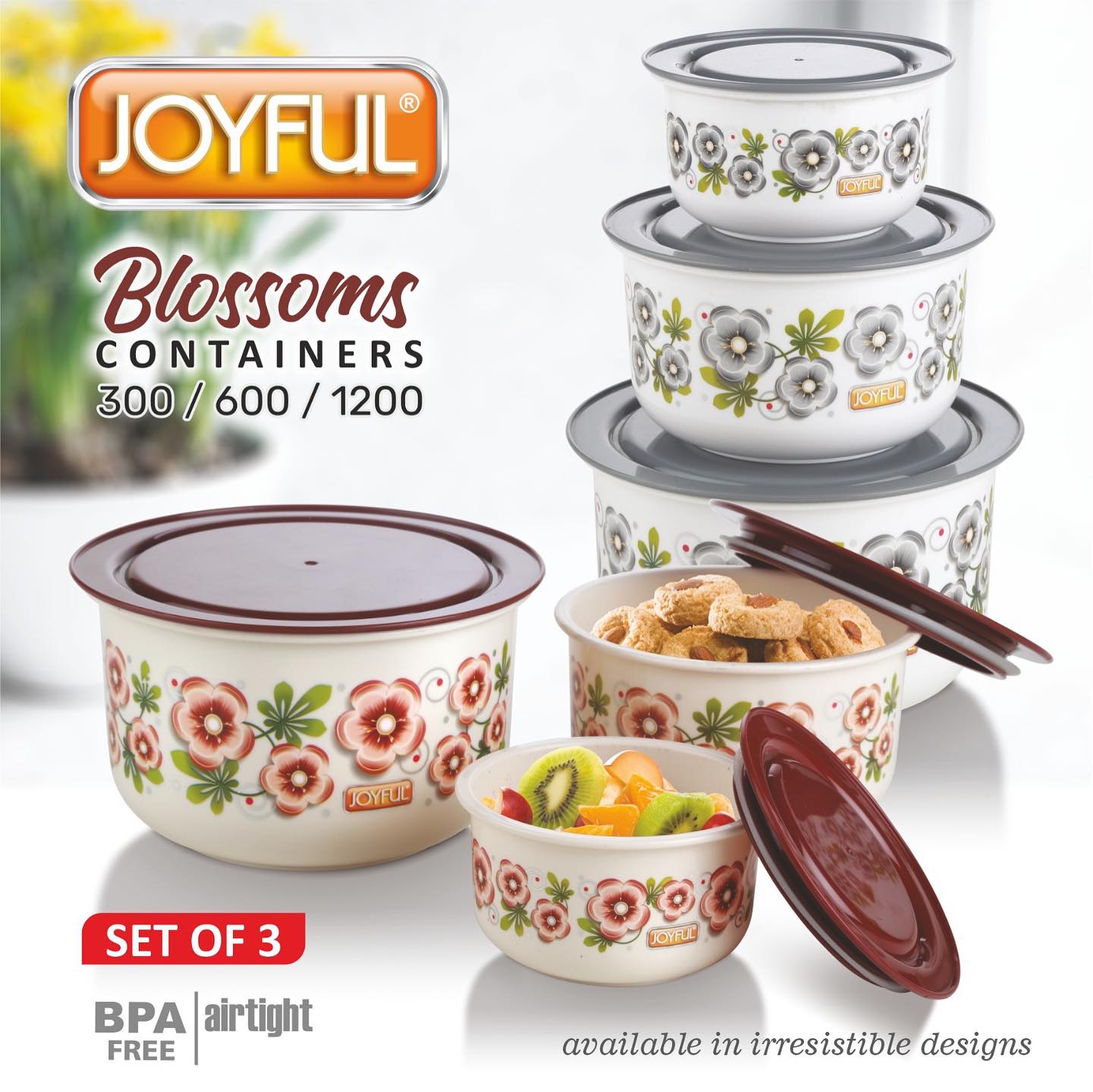3084 Joyful Blossoms Container 300 / 600 / 1200ml Set of 3